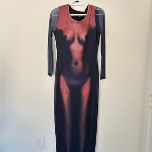 Fashion Nova Black and Red Artistic Long Sleeve Dress